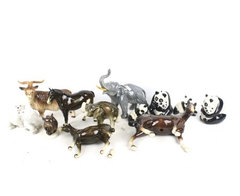 A collection of assorted vintage ceramic animals ornaments. Including Natwest panda money boxes, Russian USSR Lomonosov porce
