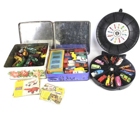 A collection of assorted vintage diecast model vehicles. Including Lesney Matchbox plus a Hot Wheels Rally Case by Mattel dat
