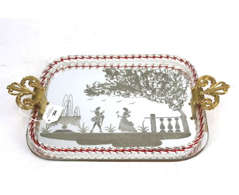 A 19th century Venetian glass tray. Of rectangular form, decorated with an image of a courting couple, with a twisted border 