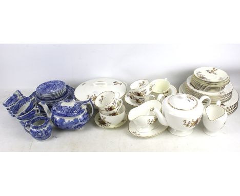 A 20th century Royal Worcester part dinner service and an assortment of blue and white tableware. The Royal Worcester decorat