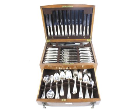 A canteen of silverplated cutlery for eight people. Harrison Bros &amp; Howson, 'cutlers to his majesty', Rococo pattern, in 