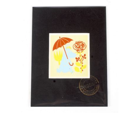 Tove Jansson (1914-2001) 'Snorkmaiden', Moomin print. 1956, printed by Kromipaino Helsinki, 1956, 6cm x 6.5cm, mounted