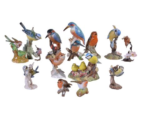 Fifteen various modern porcelain models of birds, including: Royal Worcester; Royal Crown Derby; Crown Staffordshire and Goeb