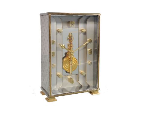 Jaeger-LeCoultre, a lacquered brass mantel timepiece, circa 1970, the movement with visible vertical balance wheel, the recta