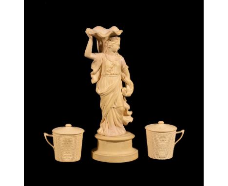 A Turner caneware figure of Ceres, circa 1790, the Roman goddess of agriculture with cornucopia, on socle base, impressed TUR