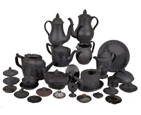 A selection of Staffordshire/South Yorkshire black basalt, various dates late 18th/early 19th centuries, including: a Turner 