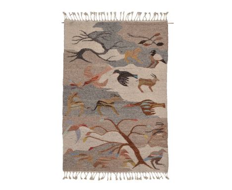 Anon., a tapestry woollen wall hanging, 1970s, scattered animals, 174cm x 124cm