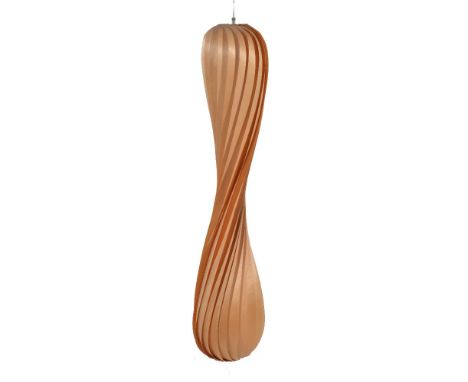 Tom Rossau, a small TR10 ceiling light pendant, post 2004, birch bentwood strips, 100cm high, 40cm diameter