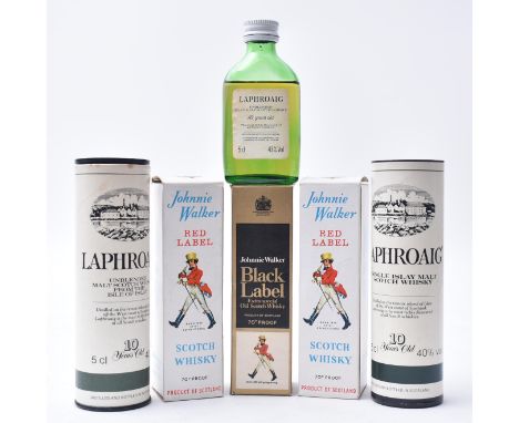A collection of vintage Scotch whiskies miniature bottles. The lot comprising of two Johnnie Walker Red Label 70% proof Scotc