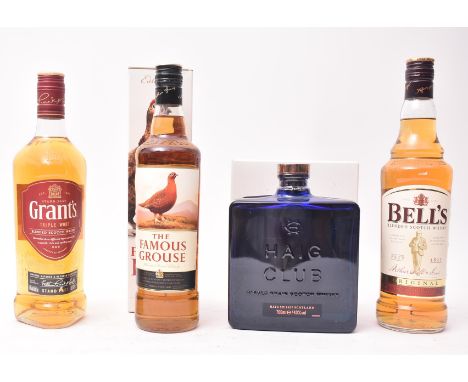 A collection of four single grain &amp; blended Scotch whiskys bottles. The lot to include a Grant's Triple Wood blended scot