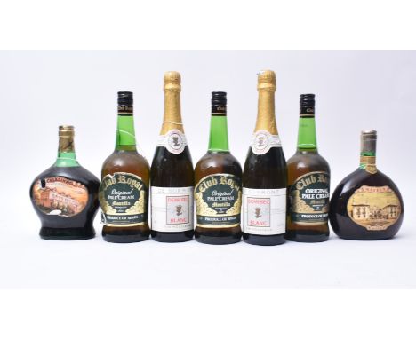 A collection of seven vintage 20th century Spanish / French &amp; Portuguese wine bottles. The lot to include a Casalinho bot