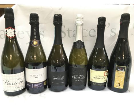 Six various bottles of Prosecco including Di Maria, Vino Spumante, Filllipo Sansovino. This lot cannot be posted