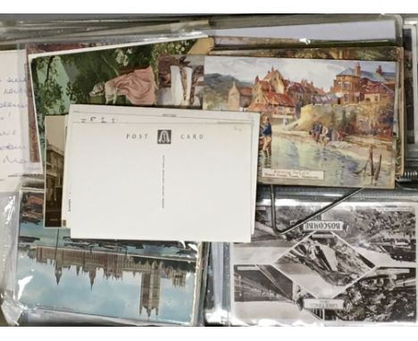 Four boxed files containing a good selection of Vintage and retrospective copy post cards including Judges cards and many oth