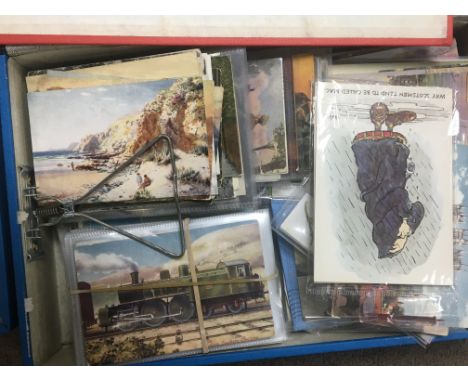 Three file boxes containing a large quantity of mixed postcards including a range of Tucks postcards Express locomotives and 