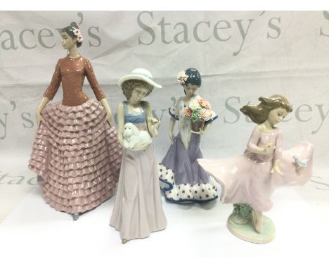 Three Lladro figures and a Nao example including a boxed Flor Maria example. Shipping category D.