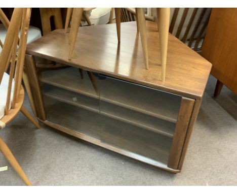 Ercol elm glazed corner TV stand. 91cm x 71cm x 56cm