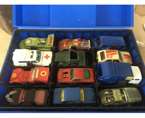 A collection of vintage Playworn cars including Matchbox. Postage cat B