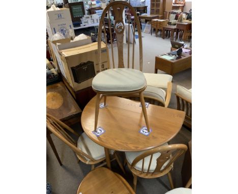 Mid century Ercol Drop Leaf Dining Table & 4 Swan Chairs in Elm c.1970.