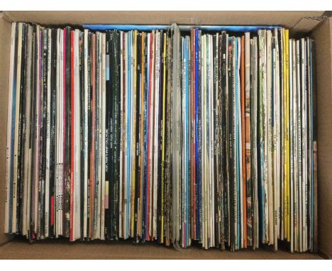 Two boxes of LPs and 78s by various artists including David Bowie, Elvis Presley, Wings and others.