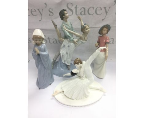 Three Nao figures plus a Coalport figural group (4). Shipping category D.