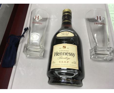 A boxed bottle of Hennessy Glacé privilege V.S.O.P cognac .