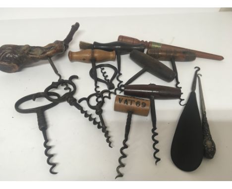 A collection of Vintage and antique corkscrews.