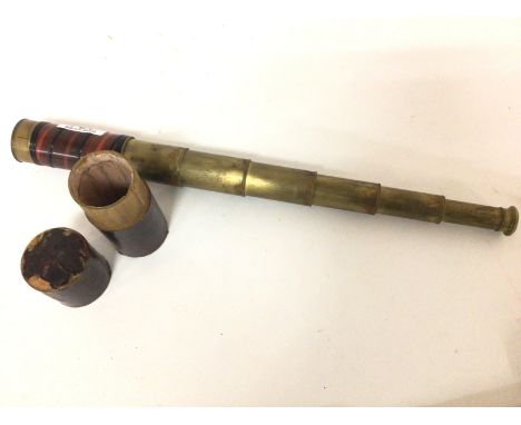 A seven drawer brass and walnut and ebony wood finish small telescope. Maker JR & H Stebbington Southampton with an outer cas
