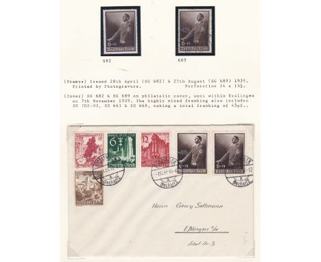 Germany 1939 Michel P278/03 &amp; 278/03 Hitler's 50th birthday; SG679 m/m, Env Braunau cancel on SG679; Stuttgart Horticultu