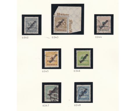 Germany 1923 official optd SGO342-O348 used set, Rosette print variations SG315-316, 319-321 323-325, 329 m/m, SG315-316, 319