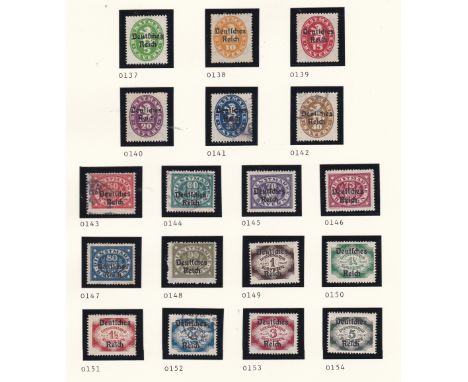 Germany 1920-1921 Official Issue 2nd series optd Bavaria Stamps SGO137-O140, O144-O151, O153-O154 m/m, SGO142-O144, O152 f/u;