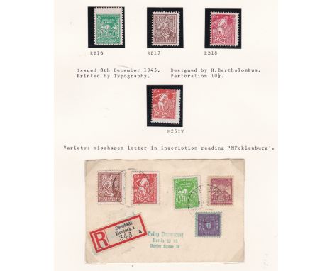 Germany 1945 Russian Zone Mecklenburg-Vorpommern Land Reform SG RB16-RB18 u/m set; Env cancel on SG RB16a-RB18a shade change 