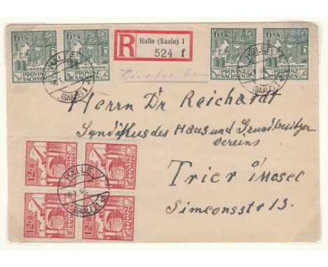 Germany 1945-1946 Saxony Env cancel on imperf SG RC23-RC21, perf SG RC22-RC23; Restoration Fund SG RC29-RC31 u/m set blocks 4