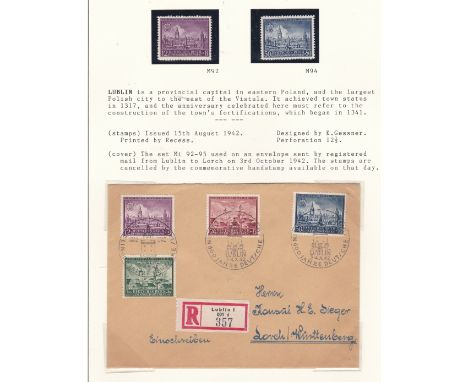 Germany 1942 600th anniv Lublin SG447, 449 m/m; Env cancel on SG447-450; SG448, 450 m/m; Env cancel on SG 450; 3rd anniv occu