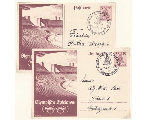 Germany 1936 Summer Olympic Games SG MS613a m/m both sheets; SG607-608 tete beche m/m &amp; used (2 blocks 4) SG623, 628 tete