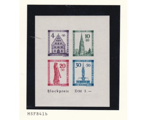 Germany 1949 French Zone Baden Freiburg rebuilding fund SG FB38-FB41m/m set, SG MSFB41a u/m, SG MSFB41b u/m imperf