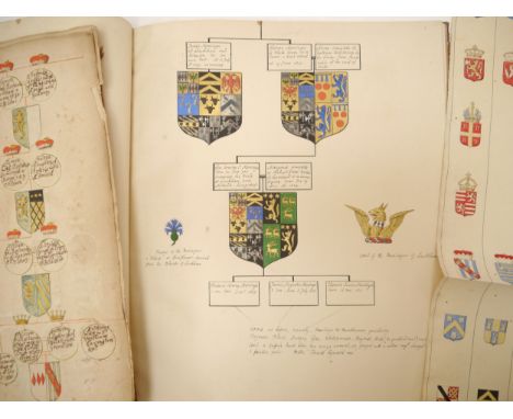 Two suitcases containing a good quantity of Montagu family heraldic material, including 17th Century vellum bound folio volum