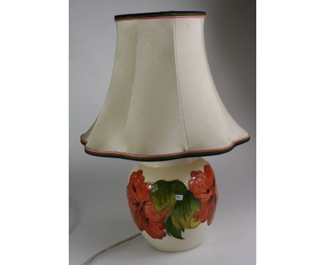 Moorcroft Hibiscus on cream lamp base with shade height 20cm