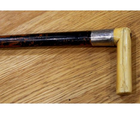 Antique bone handled stick sword with hallmarked silver collar, L: 88 cm. P&amp;P Group 3 (£25+VAT for the first lot and £5+V