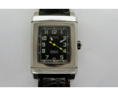 ROTARY: 1895 Edition Series 400 gents automatic steel cased wristwatch on black leather strap, working at lotting. P&amp;P Gr