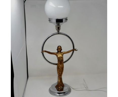 Art Deco figural table lamp, H: 61 cm. Not available for in-house P&amp;P 