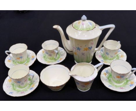 Grimwade floral coffee service set of thirteen pieces, restoration to teapot spout. P&amp;P Group 3 (£25+VAT for the first lo