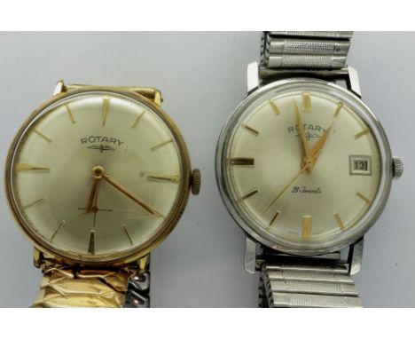 ROTARY: two vintage gents wristwatches on expanding stainless steel bracelets, not working at lotting. P&amp;P Group 1 (£14+V