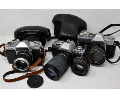 Three mixed SLR cameras including Minolta. P&amp;P Group 2 (£18+VAT for the first lot and £3+VAT for subsequent lots) 