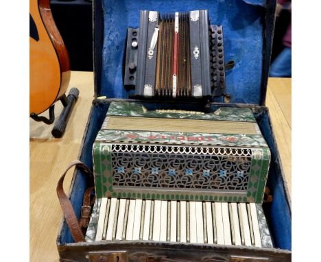 Cased Tonella accordion, wear to case and a Squeezebox (2). P&amp;P Group 3 (£25+VAT for the first lot and £5+VAT for subsequ