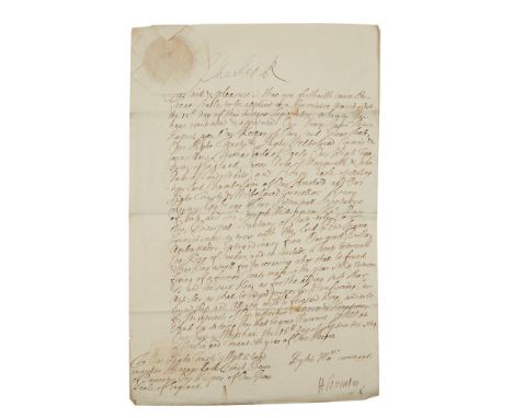 Charles II, (1630-1685) King of England, Scotland &amp; Ireland Document signed Document in a secretarial hand to Baron Coven