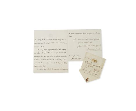 Edward VII (1841-1910), King of the United Kingdom of Great Britain and Ireland Letter signed ("Edward R.") Addressed to 'Sir