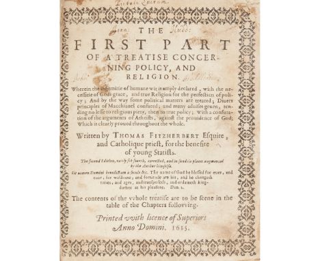 Huddleston, John, Father (1608-1698), Catholic priest and monk Fitzherbert, Thomas The First Part of a Treatise Concerning Po