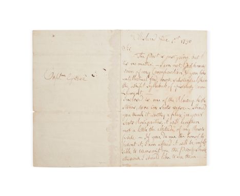 Burns, Robert Autograph letter signed ('Robt. Burns') To Captain Francis Grose, Ellisland, 1 Dec. 1790, 2 pages, 4to, (190 x 