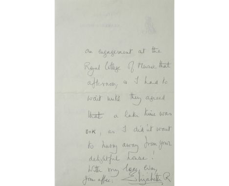 Elizabeth, Queen of the United Kingdom 1936-1952, the Queen Mother Autograph letter signed Dated November 8th 1968, on initia