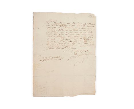 Devereux, Robert (1566-1601), 2nd Earl of Essex A favourite of Queen Elizabeth I Autograph Letter Signed ("Essex"), one page,